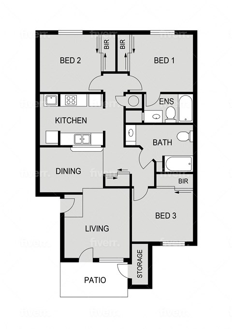 3 Bed Floor Plan